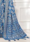 Stylish Light Blue Leaf Printed Cotton Saree Featuring Foil Work and a Zari Border