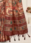 Tussar Silk Saree in Rust Digital Ethnic Motif Prints, Chit Pallu with Stylish Tassels &  Zari Detailing