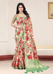 Vibrant Multicolor Organza Saree with Blooming Floral Patterns, Elegant Zari Woven Border, and a Regal Pallu