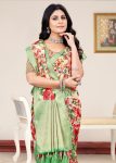 Vibrant Multicolor Organza Saree with Blooming Floral Patterns, Elegant Zari Woven Border, and a Regal Pallu