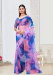 Vibrant Multicolor Organza Saree with Digital Abstract Prints and Stone-Adorned Border