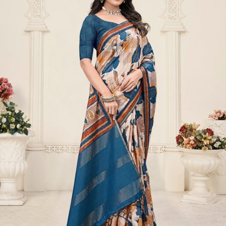 Vibrant Multicolor Tussar Silk Saree with Digital Abstract Motifs, Zari Accents and Chit Pallu