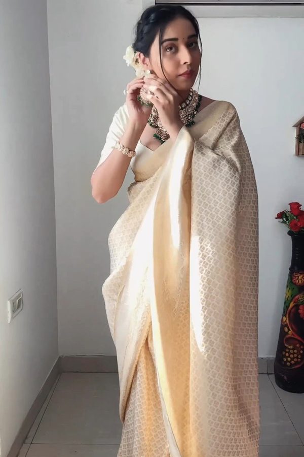 Lassitude 1-Minute Ready To Wear Beige Kanjivaram Silk Saree