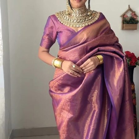 Quintessential 1-Minute Ready To Wear Purple Kanjivaram Silk Saree