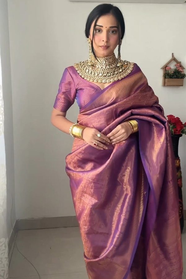 Quintessential 1-Minute Ready To Wear Purple Kanjivaram Silk Saree