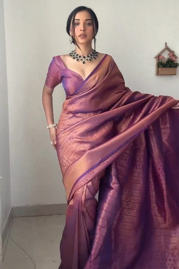 Quintessential 1-Minute Ready To Wear Purple Kanjivaram Silk Saree