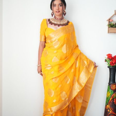 Sizzling 1-Minute Ready To Wear Yellow Cotton Silk Saree